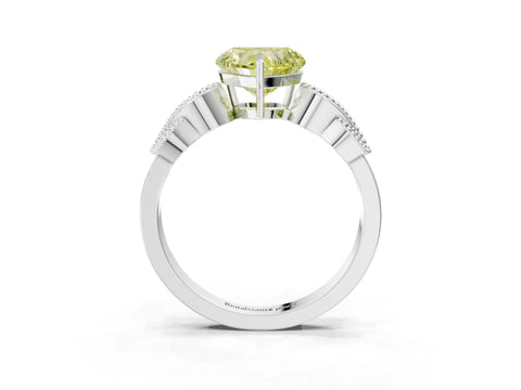 White gold Fancy Yellow Heart Cut Solitaire Milgrain Leaf Band with Prong Setting_15
