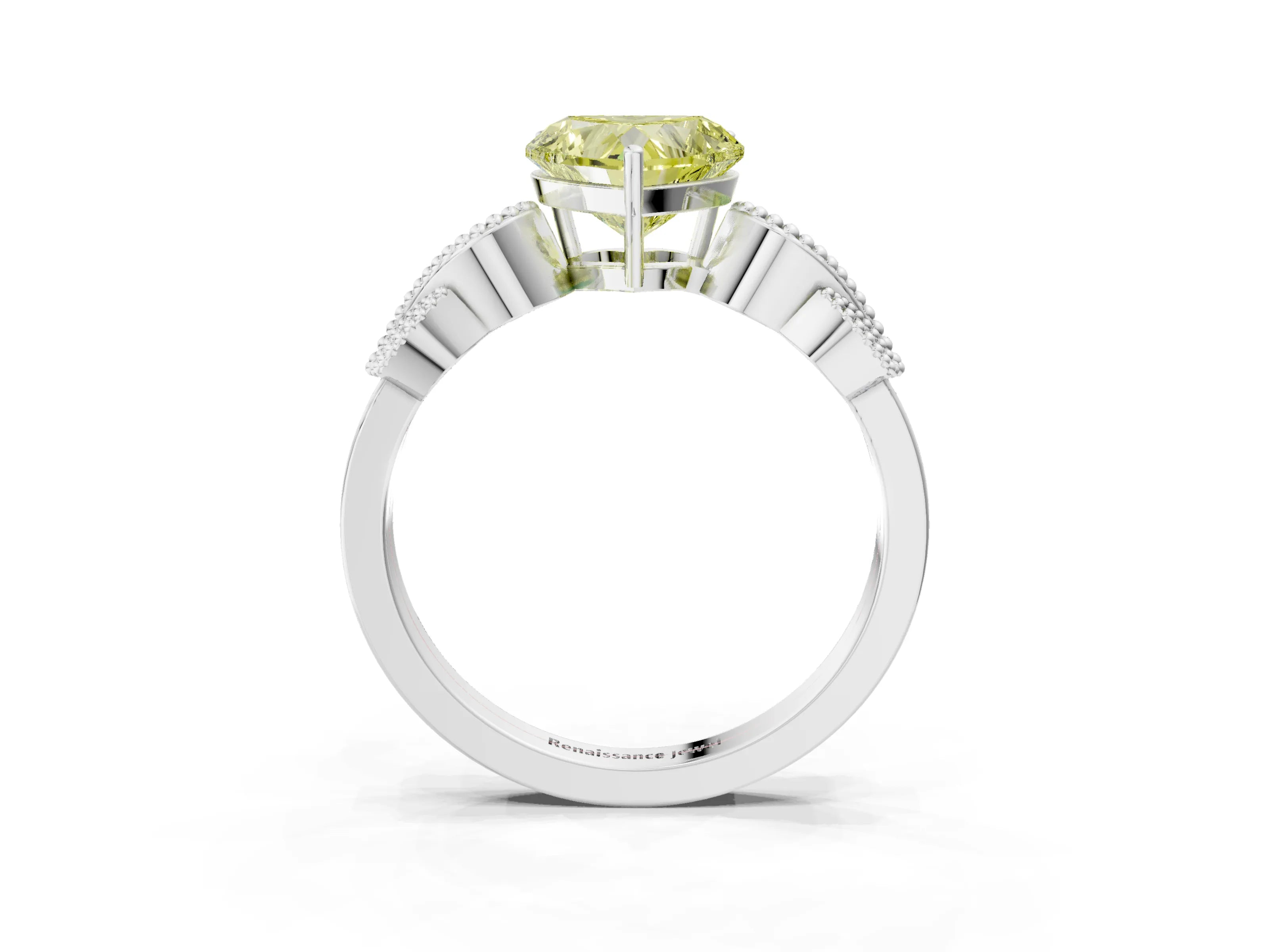 White gold Fancy Yellow Heart Cut Solitaire Milgrain Leaf Band with Prong Setting_15