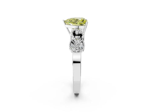 White gold Fancy Yellow Heart Cut Solitaire Milgrain Leaf Band with Prong Setting_2