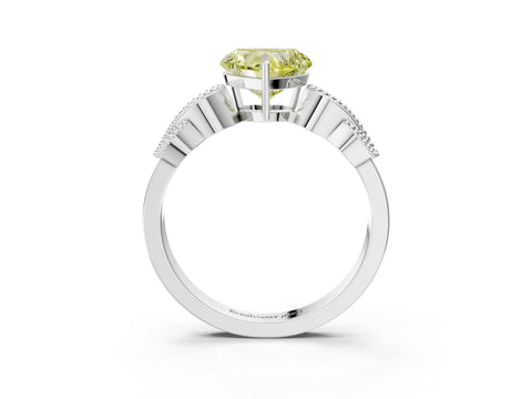 White gold Fancy Yellow Heart Cut Solitaire Milgrain Leaf Band with Prong Setting_3