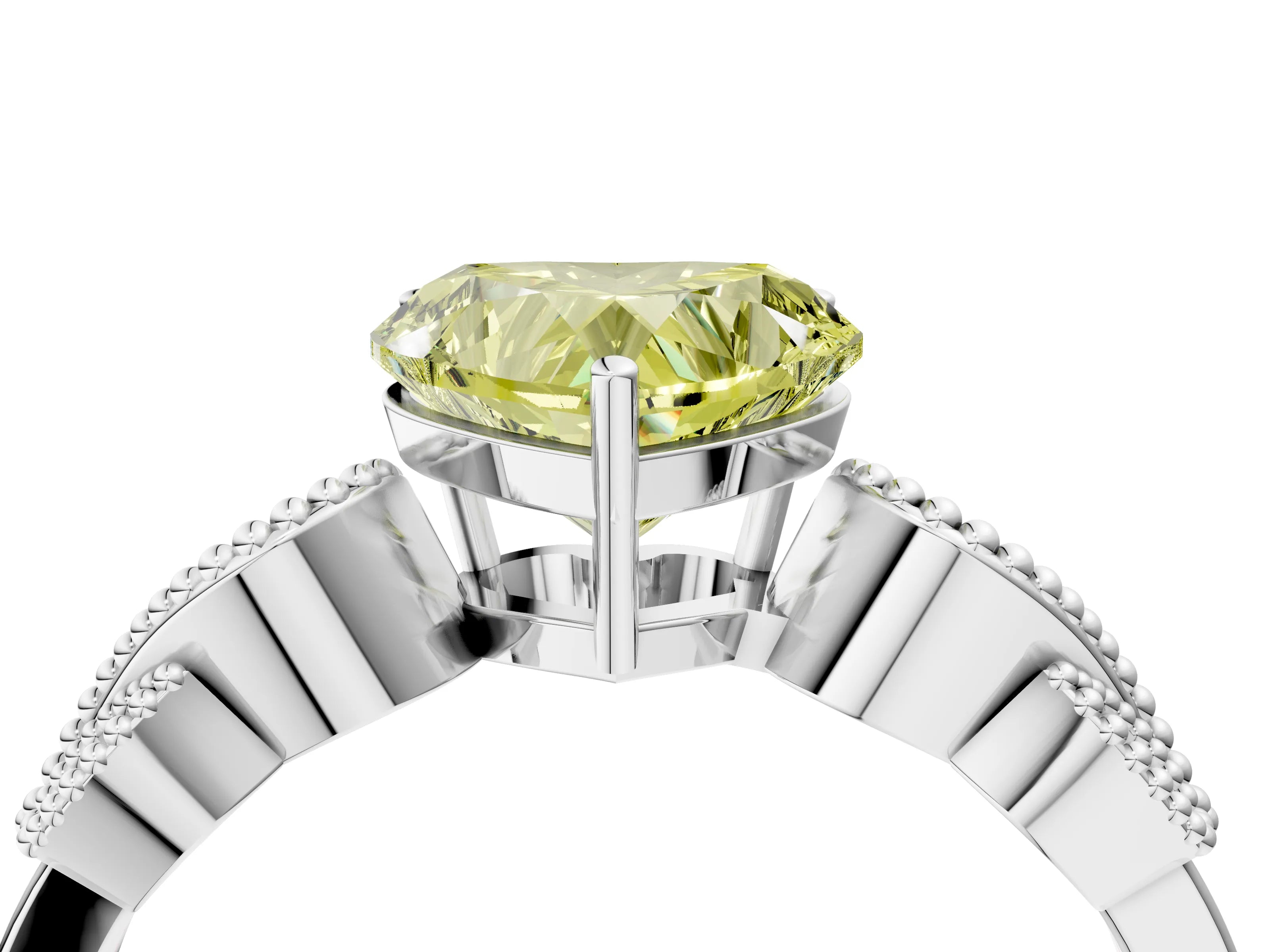 White gold Fancy Yellow Heart Cut Solitaire Milgrain Leaf Band with Prong Setting_4
