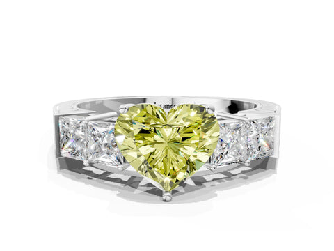 White gold Fancy Yellow Heart Cut Solitaire Princess Side Stone Engraved Band Prong Setting Ring_12