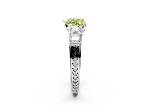 White gold Fancy Yellow Heart Cut Solitaire Princess Side Stone Engraved Band Prong Setting Ring_14
