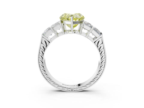 White gold Fancy Yellow Heart Cut Solitaire Princess Side Stone Engraved Band Prong Setting Ring_15