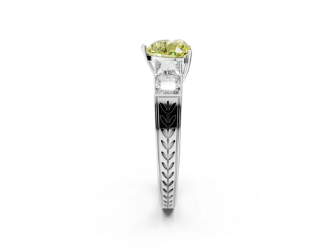 White gold Fancy Yellow Heart Cut Solitaire Princess Side Stone Engraved Band Prong Setting Ring_2