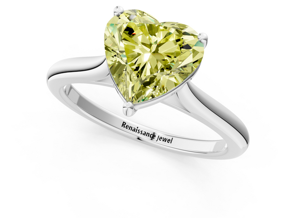 White gold Fancy Yellow Heart  Cut Solitaire Ring with Cathedral Band and Four-Prong Setting