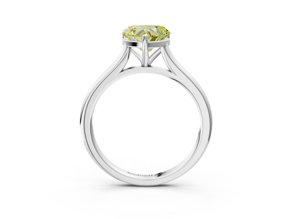 White gold Fancy Yellow Heart  Cut Solitaire Ring with Cathedral Band and Four-Prong Setting