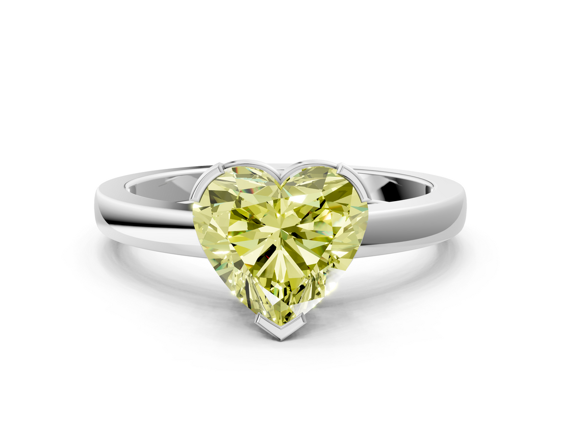 White gold Fancy Yellow Heart  Cut Solitaire Ring with Four-Prong Setting and Classic Band_58