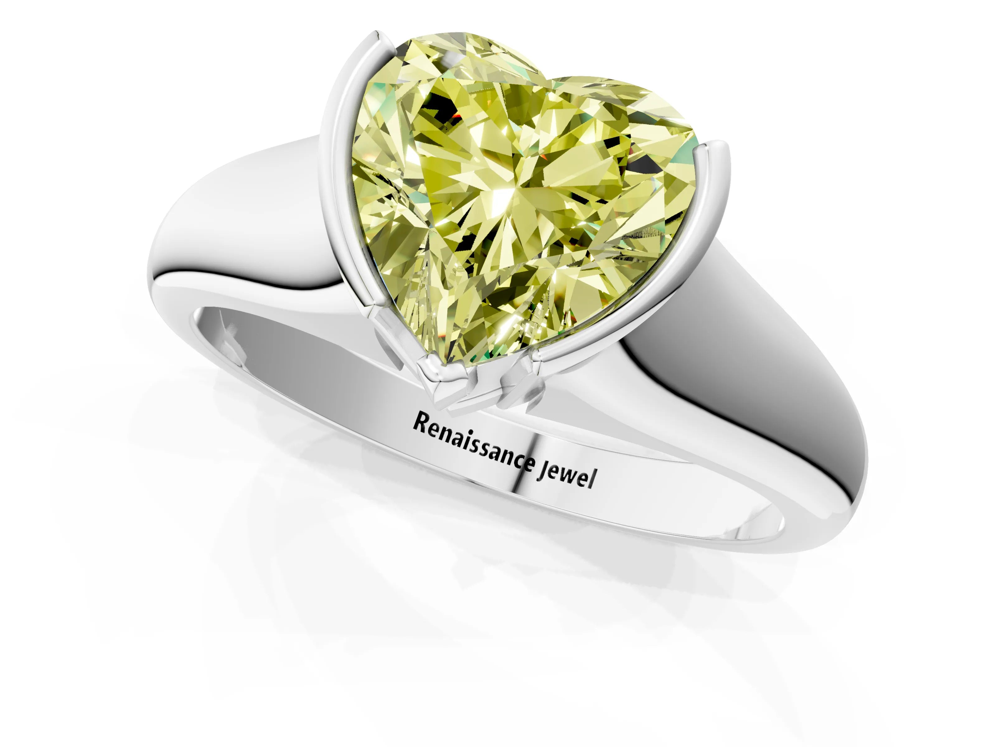 White gold Fancy Yellow Heart Cut Solitaire Tension Set Diamond Ring with Split Shank Band_13