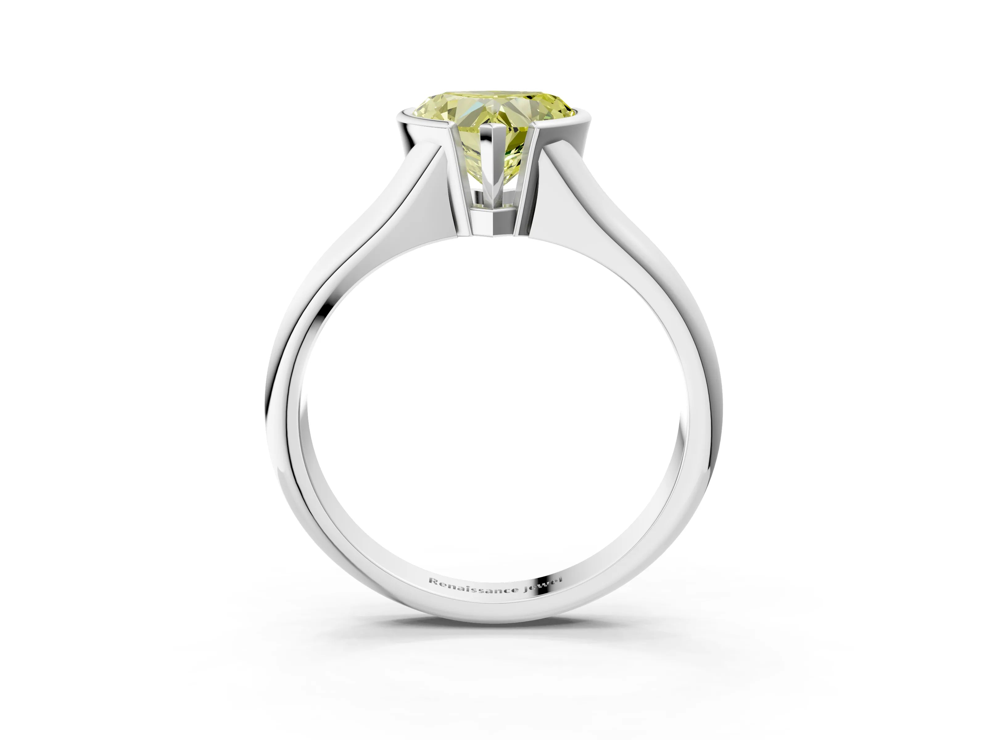 White gold Fancy Yellow Heart Cut Solitaire Tension Set Diamond Ring with Split Shank Band_3