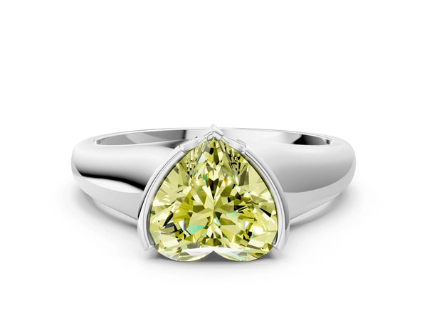 Platinum Fancy Yellow Heart Cut Solitaire Tension Set Diamond Ring with Split Shank Band