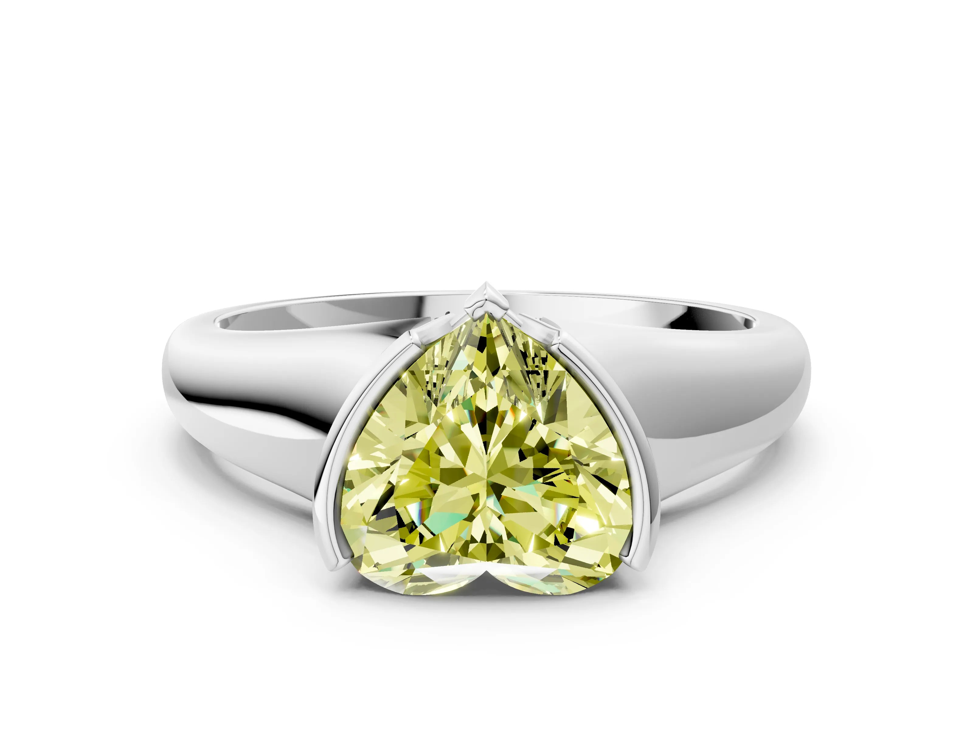 White gold Fancy Yellow Heart Cut Solitaire Tension Set Diamond Ring with Split Shank Band_36