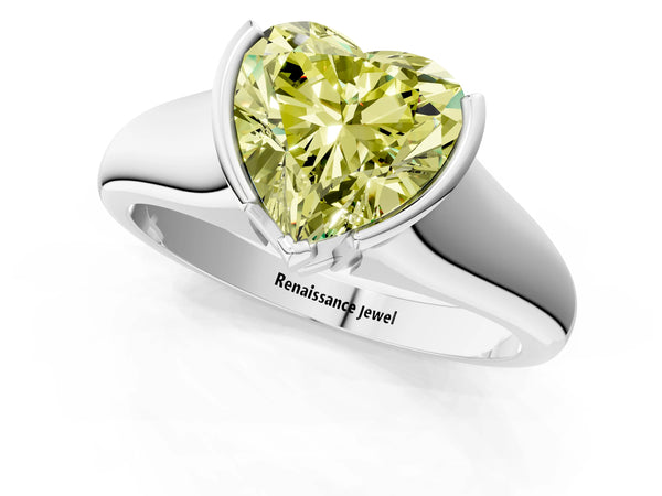 Platinum Fancy Yellow Heart Cut Solitaire Tension Set Diamond Ring with Split Shank Band