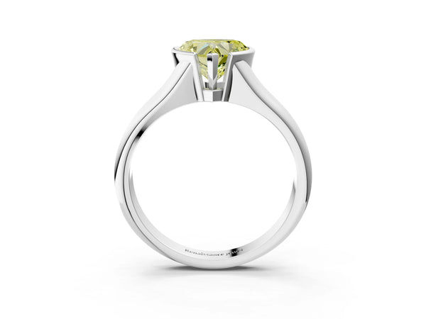 Platinum Fancy Yellow Heart Cut Solitaire Tension Set Diamond Ring with Split Shank Band