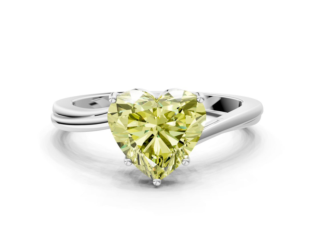 White gold Fancy Yellow Heart  Cut Solitaire Twist Band Ring with Four-Prong Setting_37