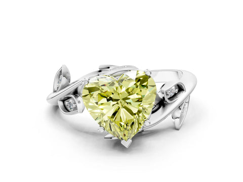 White gold Fancy Yellow Heart Cut Solitaire Twist Engagement Ring with Leaf Accents and Prong Setting_12