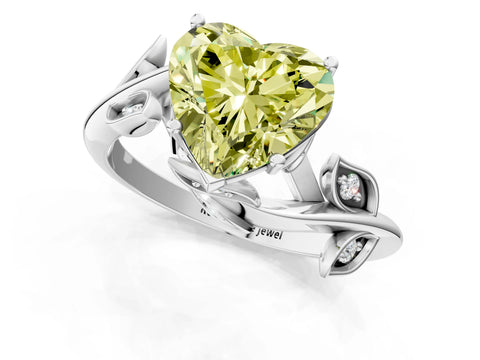 White gold Fancy Yellow Heart Cut Solitaire Twist Engagement Ring with Leaf Accents and Prong Setting_1