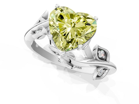 White gold Fancy Yellow Heart Cut Solitaire Twist Engagement Ring with Leaf Accents and Prong Setting_1