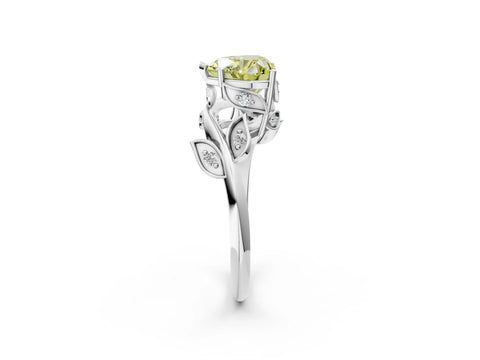 White gold Fancy Yellow Heart Cut Solitaire Twist Engagement Ring with Leaf Accents and Prong Setting_2