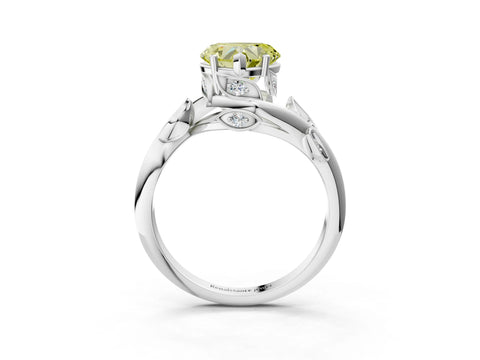 White gold Fancy Yellow Heart Cut Solitaire Twist Engagement Ring with Leaf Accents and Prong Setting_3