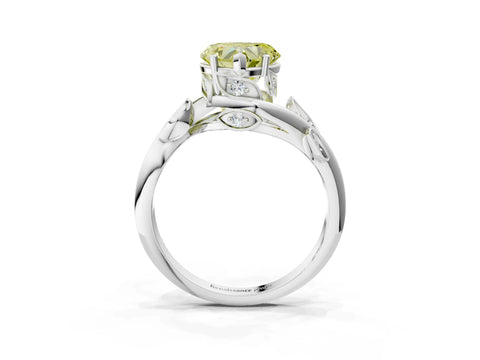 White gold Fancy Yellow Heart Cut Solitaire Twist Engagement Ring with Leaf Accents and Prong Setting_3