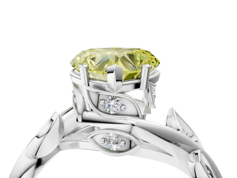 White gold Fancy Yellow Heart Cut Solitaire Twist Engagement Ring with Leaf Accents and Prong Setting_4