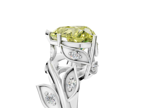 White gold Fancy Yellow Heart Cut Solitaire Twist Engagement Ring with Leaf Accents and Prong Setting_5