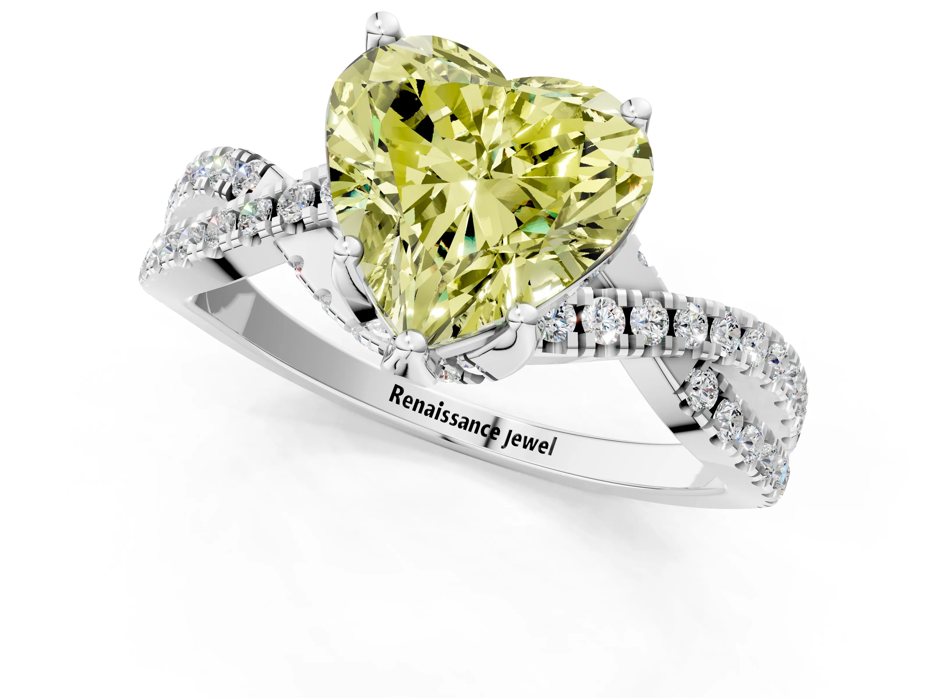 White gold Fancy Yellow Heart Cut Solitaire Twist Pave Diamond Engagement Ring with Prong Setting_13