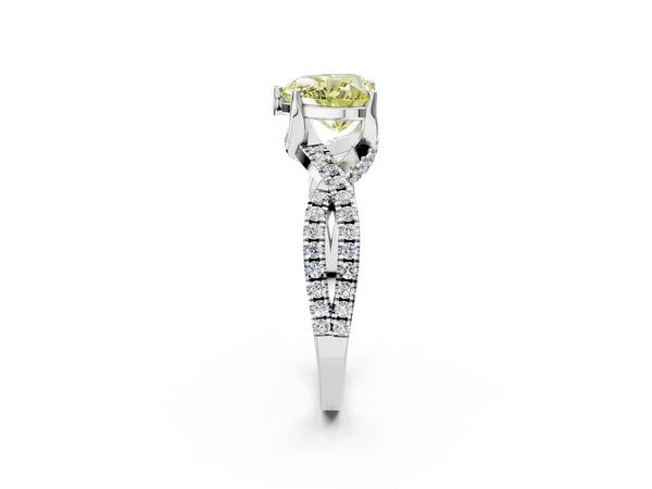 White gold Fancy Yellow Heart Cut Solitaire Twist Pave Diamond Engagement Ring with Prong Setting