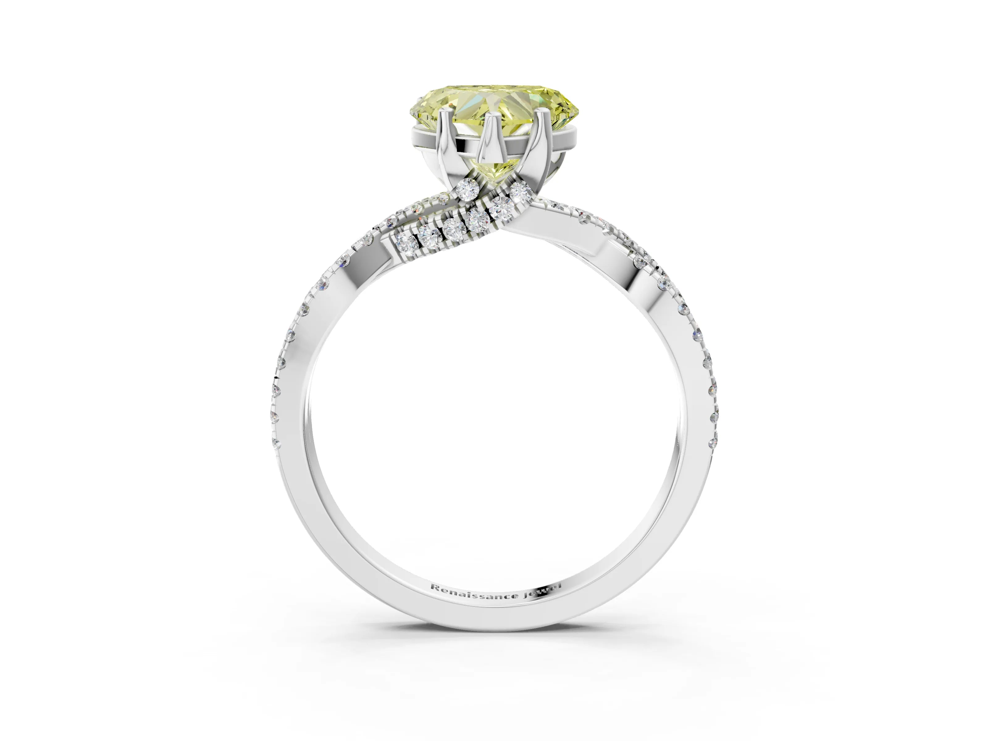 White gold Fancy Yellow Heart Cut Solitaire Twist Pave Diamond Engagement Ring with Prong Setting_15
