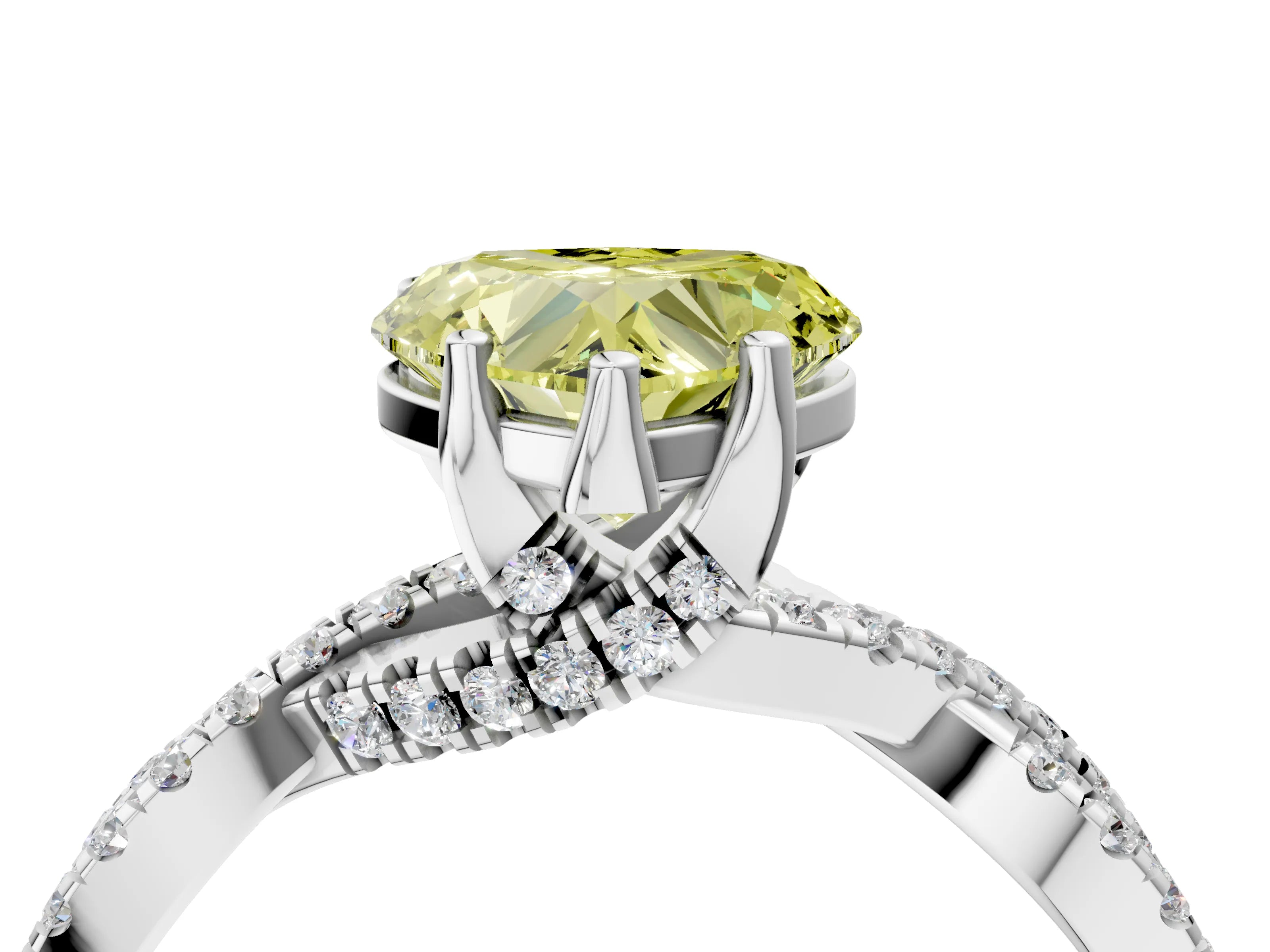 White gold Fancy Yellow Heart Cut Solitaire Twist Pave Diamond Engagement Ring with Prong Setting_16
