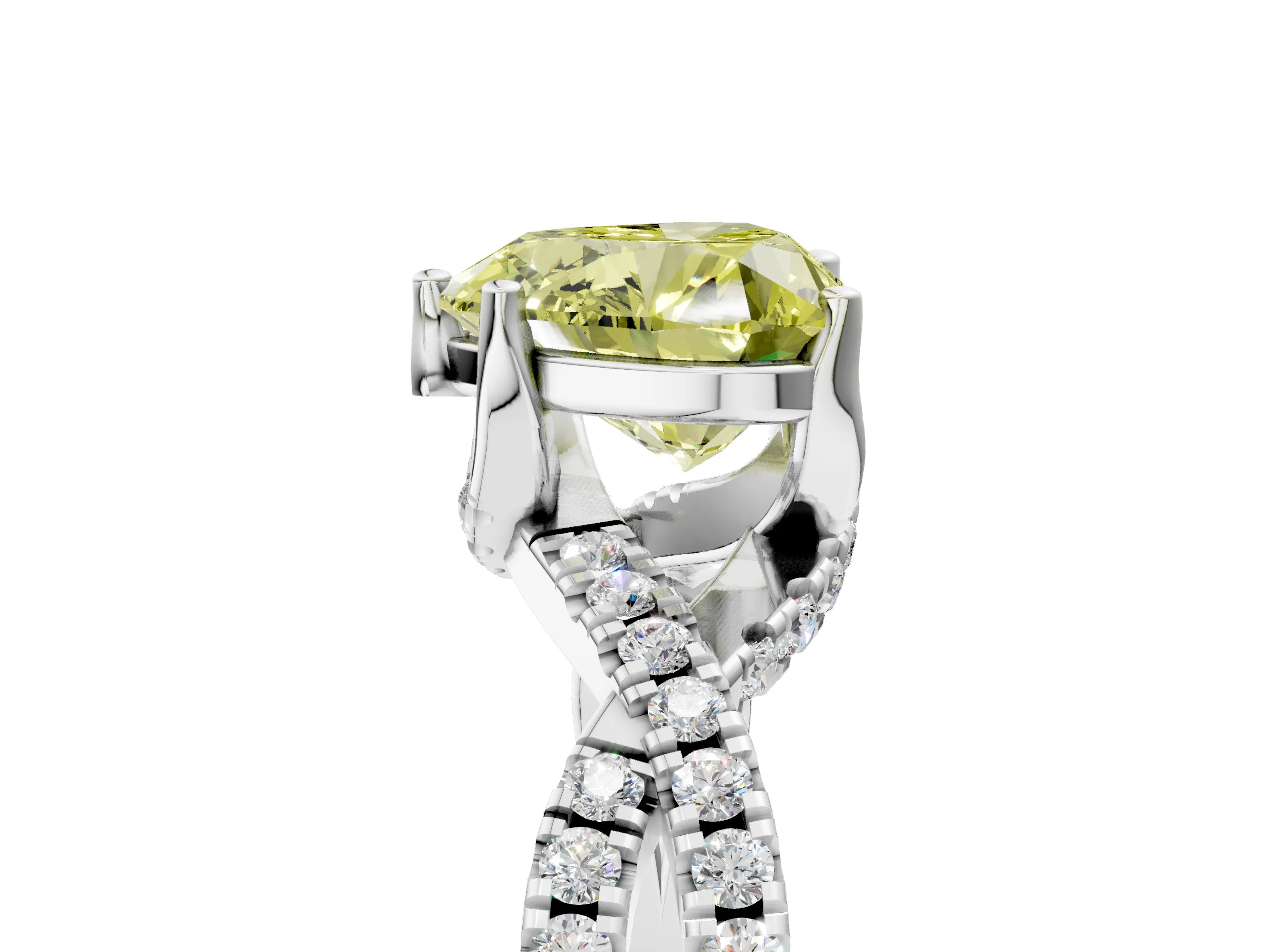 White gold Fancy Yellow Heart Cut Solitaire Twist Pave Diamond Engagement Ring with Prong Setting_17