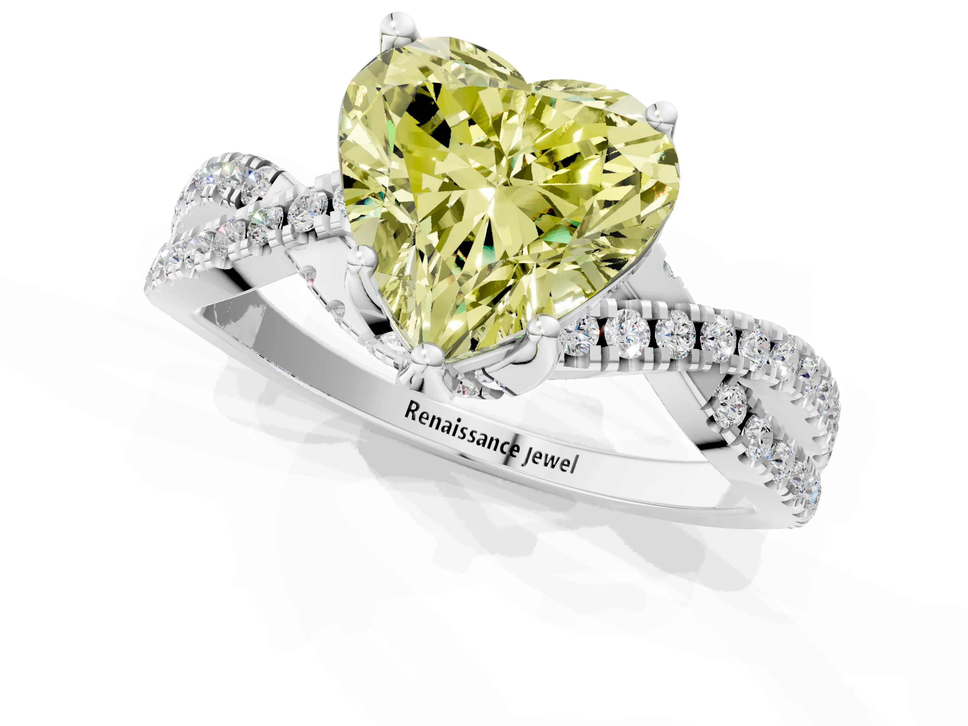 White gold Fancy Yellow Heart Cut Solitaire Twist Pave Diamond Engagement Ring with Prong Setting_1