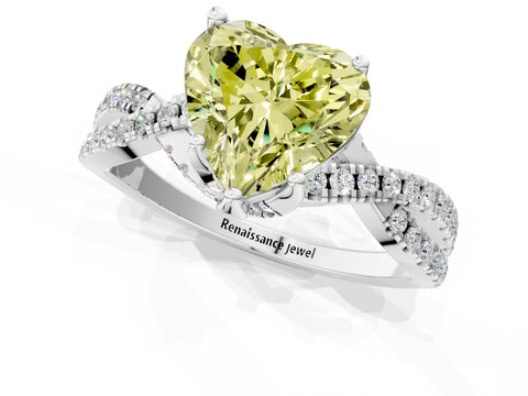 White gold Fancy Yellow Heart Cut Solitaire Twist Pave Diamond Engagement Ring with Prong Setting_1