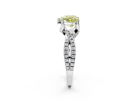 White gold Fancy Yellow Heart Cut Solitaire Twist Pave Diamond Engagement Ring with Prong Setting_2