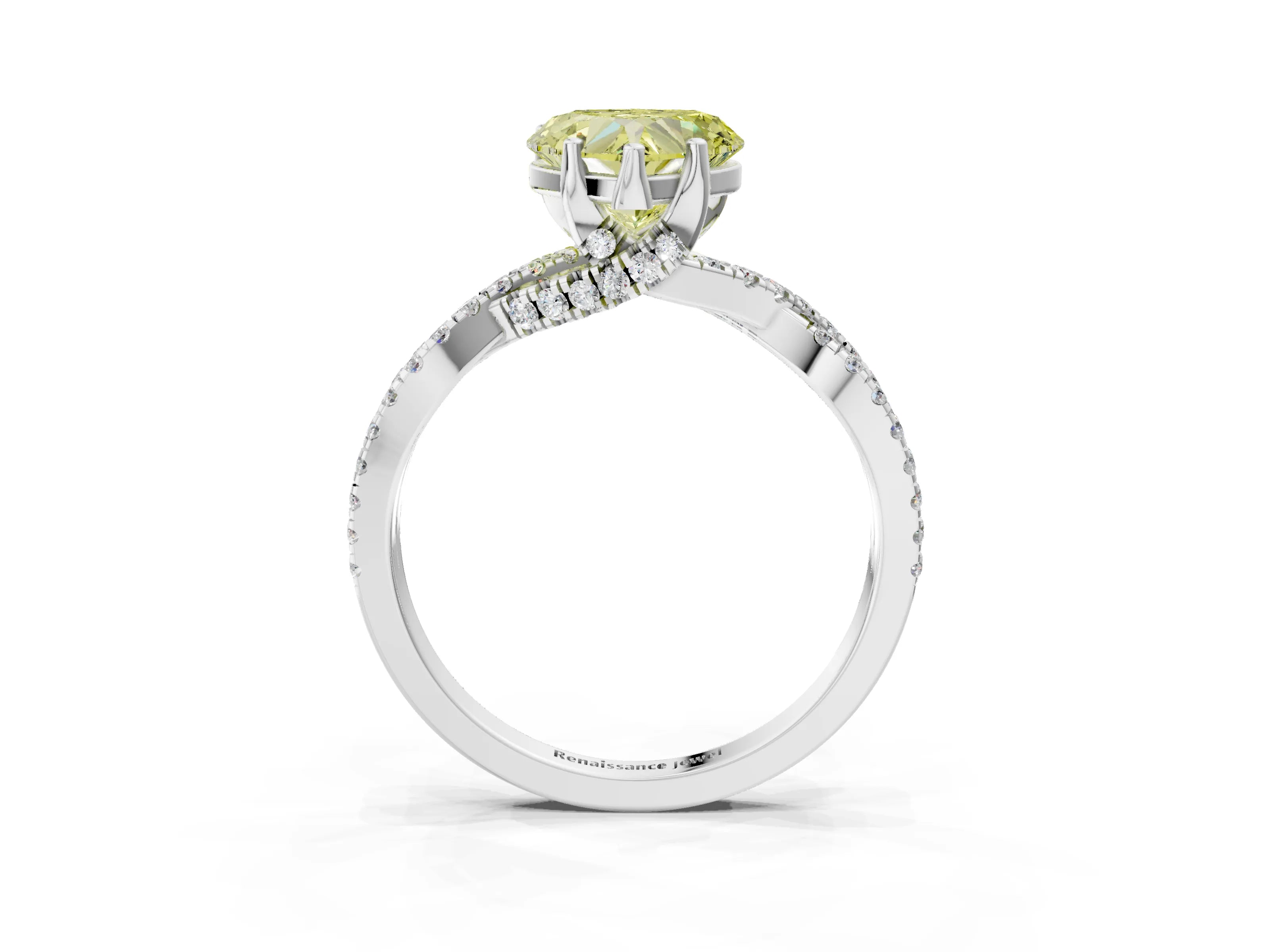 White gold Fancy Yellow Heart Cut Solitaire Twist Pave Diamond Engagement Ring with Prong Setting_3