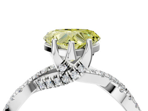 White gold Fancy Yellow Heart Cut Solitaire Twist Pave Diamond Engagement Ring with Prong Setting_4