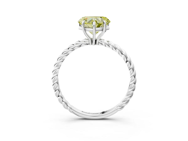 White gold Fancy Yellow Heart Cut Solitaire Twisted Band 4-Prong Ring