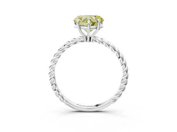 White gold Fancy Yellow Heart Cut Solitaire Twisted Band 4-Prong Ring