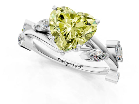 White gold Fancy Yellow Heart Cut Solitaire Twisted Band Marquise Accent Prong Setting Ring_1