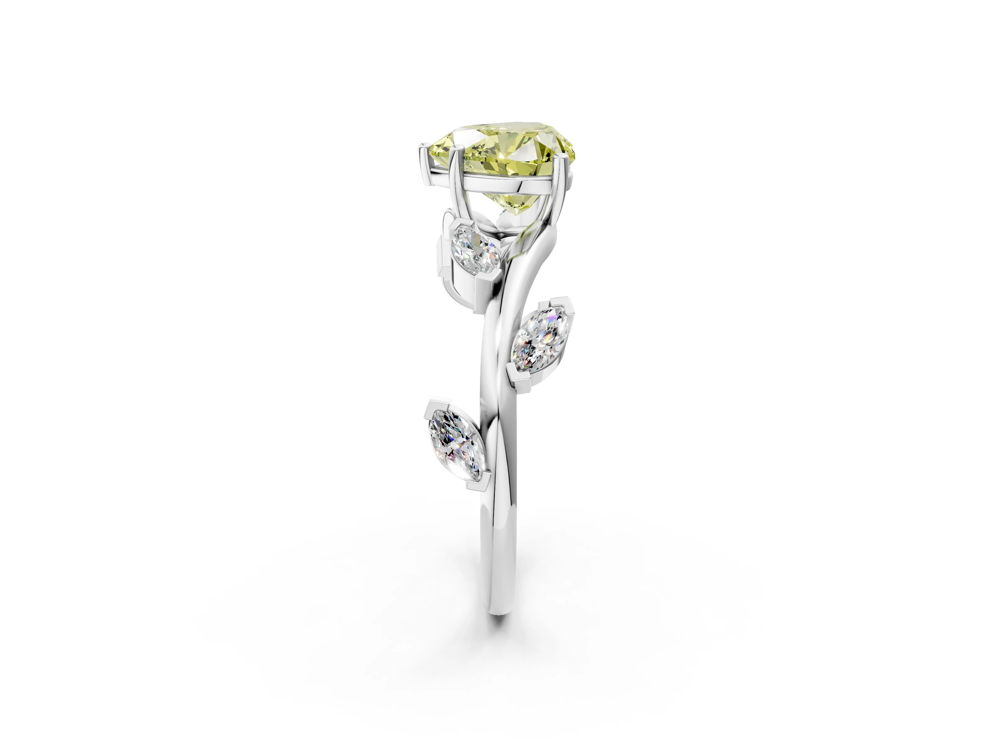 White gold Fancy Yellow Heart Cut Solitaire Twisted Band Marquise Accent Prong Setting Ring_2