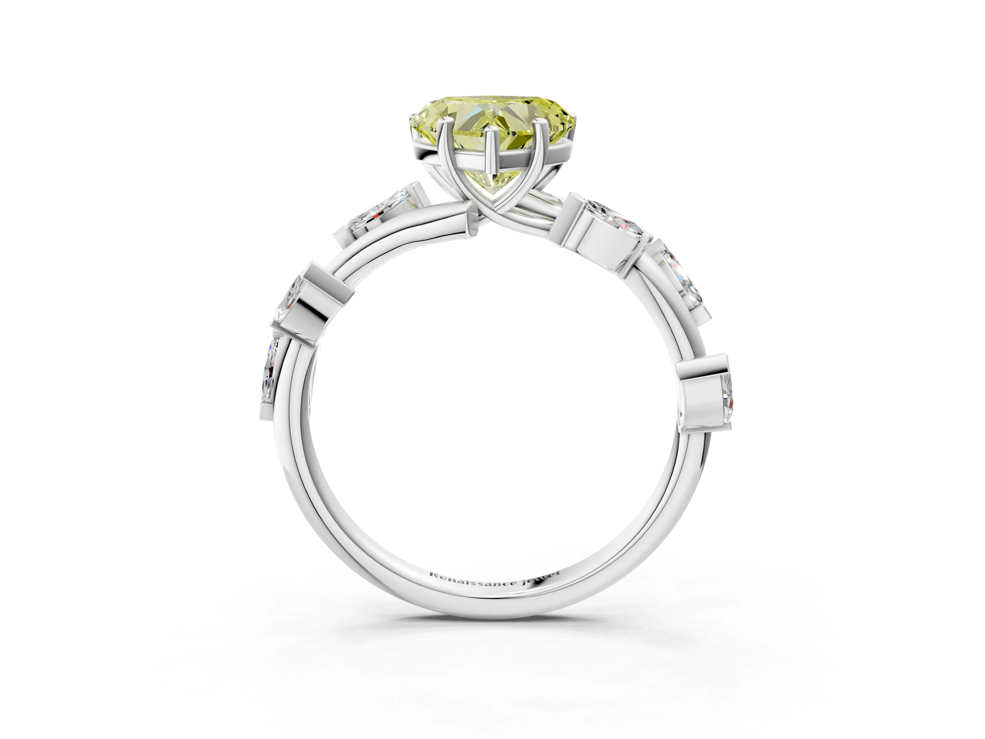 White gold Fancy Yellow Heart Cut Solitaire Twisted Band Marquise Accent Prong Setting Ring_3