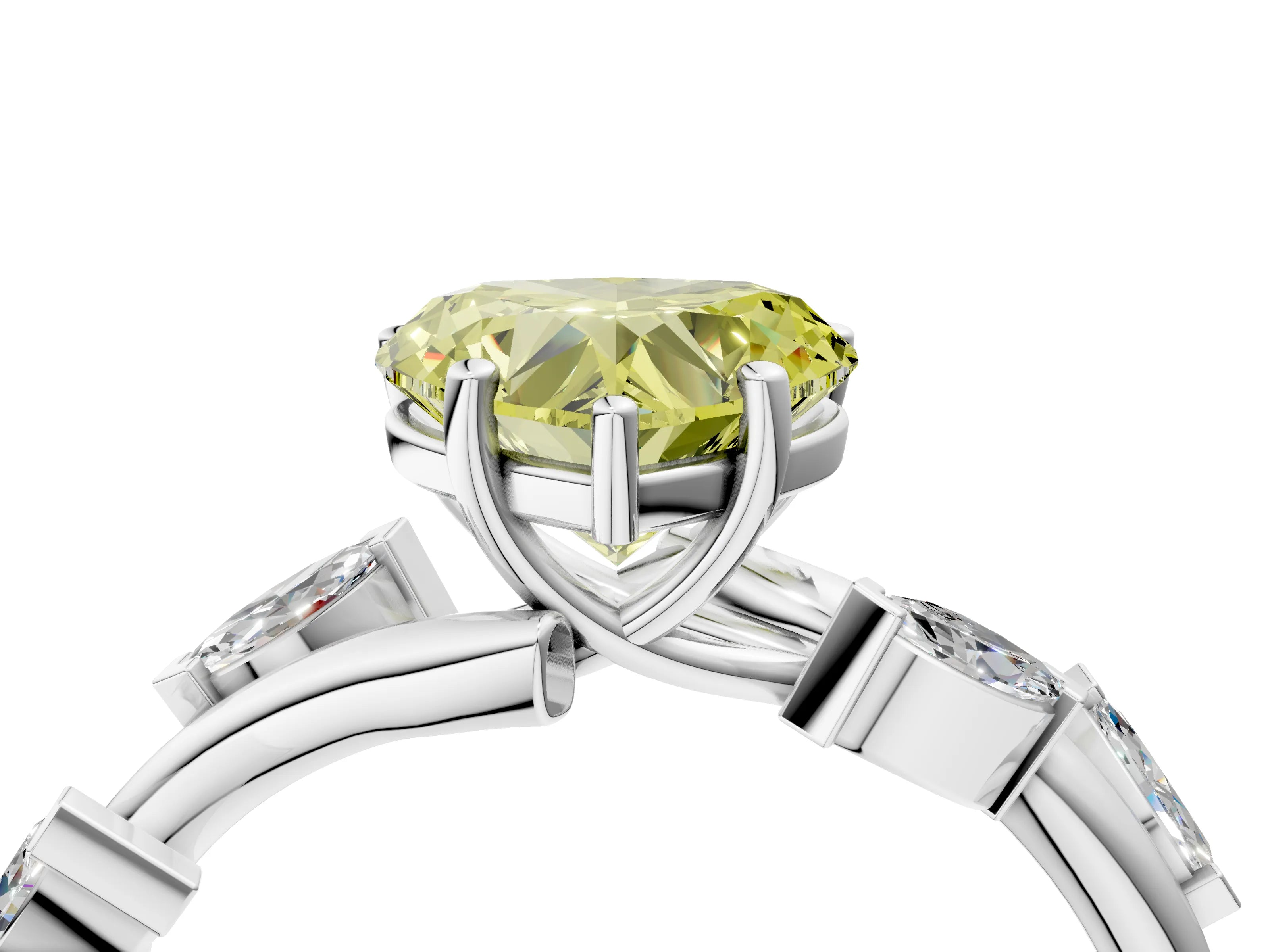 White gold Fancy Yellow Heart Cut Solitaire Twisted Band Marquise Accent Prong Setting Ring_4