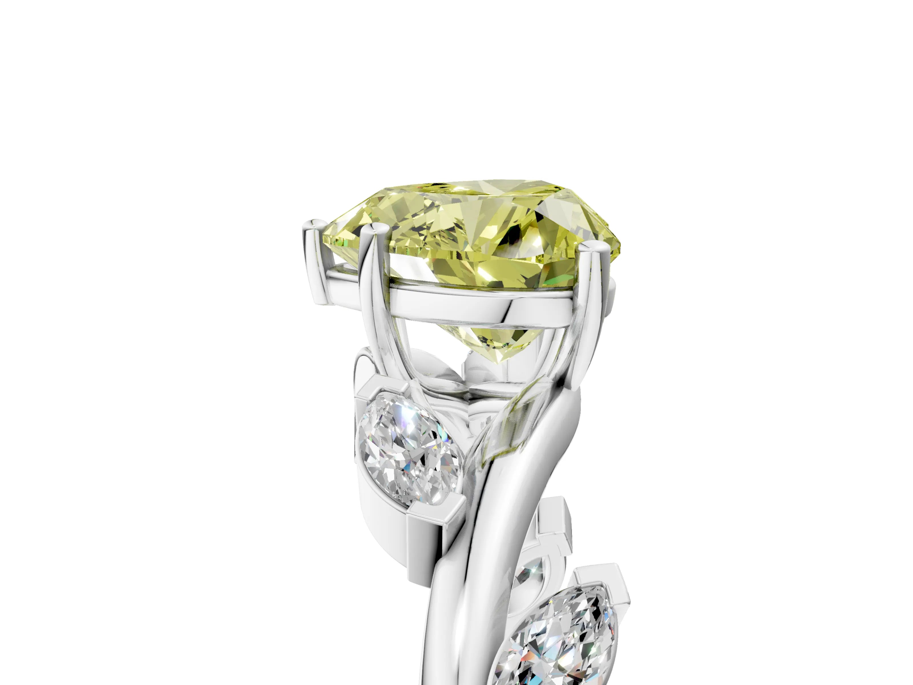 White gold Fancy Yellow Heart Cut Solitaire Twisted Band Marquise Accent Prong Setting Ring_5