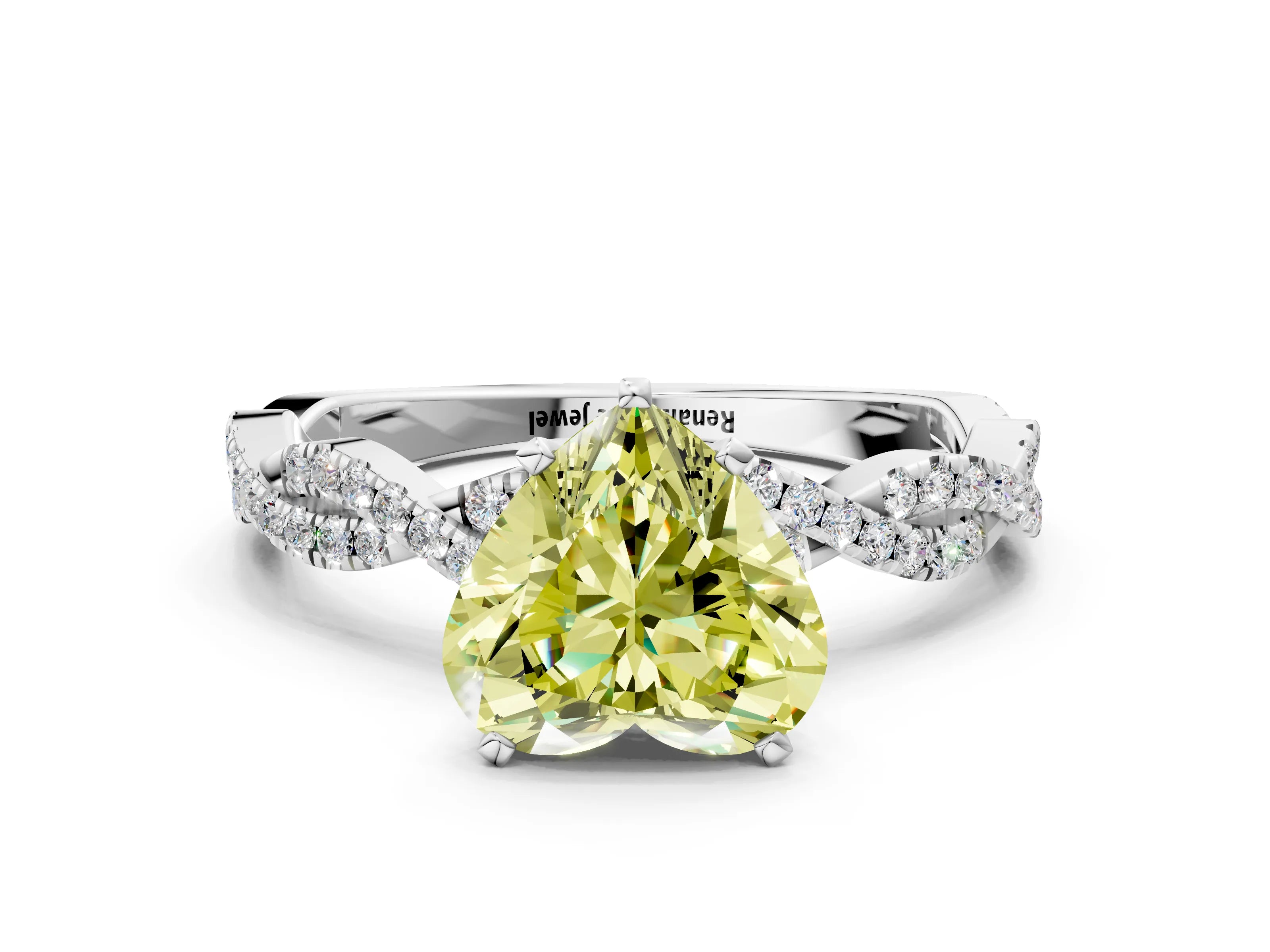White gold Fancy Yellow Heart Cut Solitaire Twisted Pave Band with Four-Prong Setting_15
