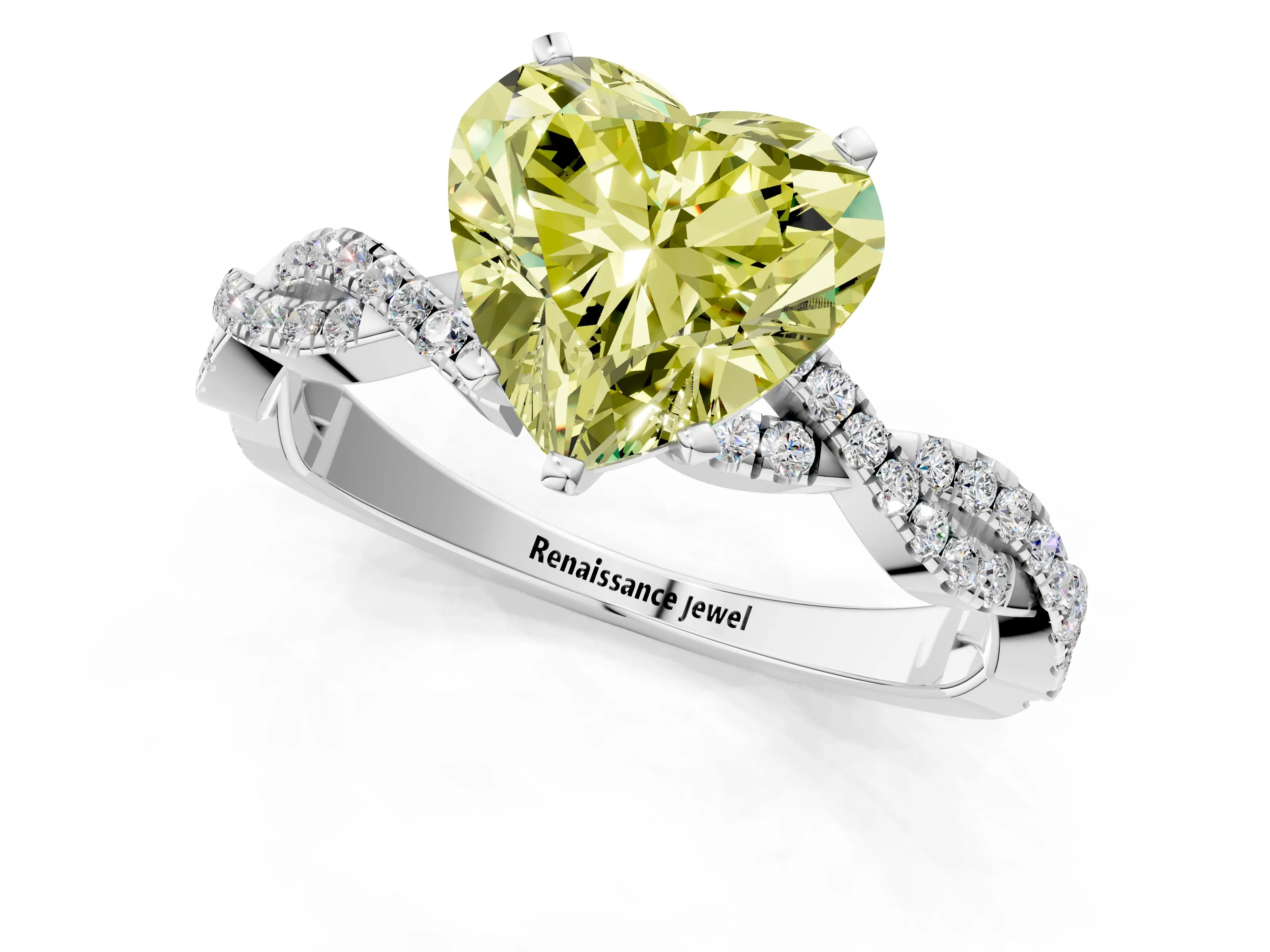 White gold Fancy Yellow Heart Cut Solitaire Twisted Pave Band with Four-Prong Setting_4