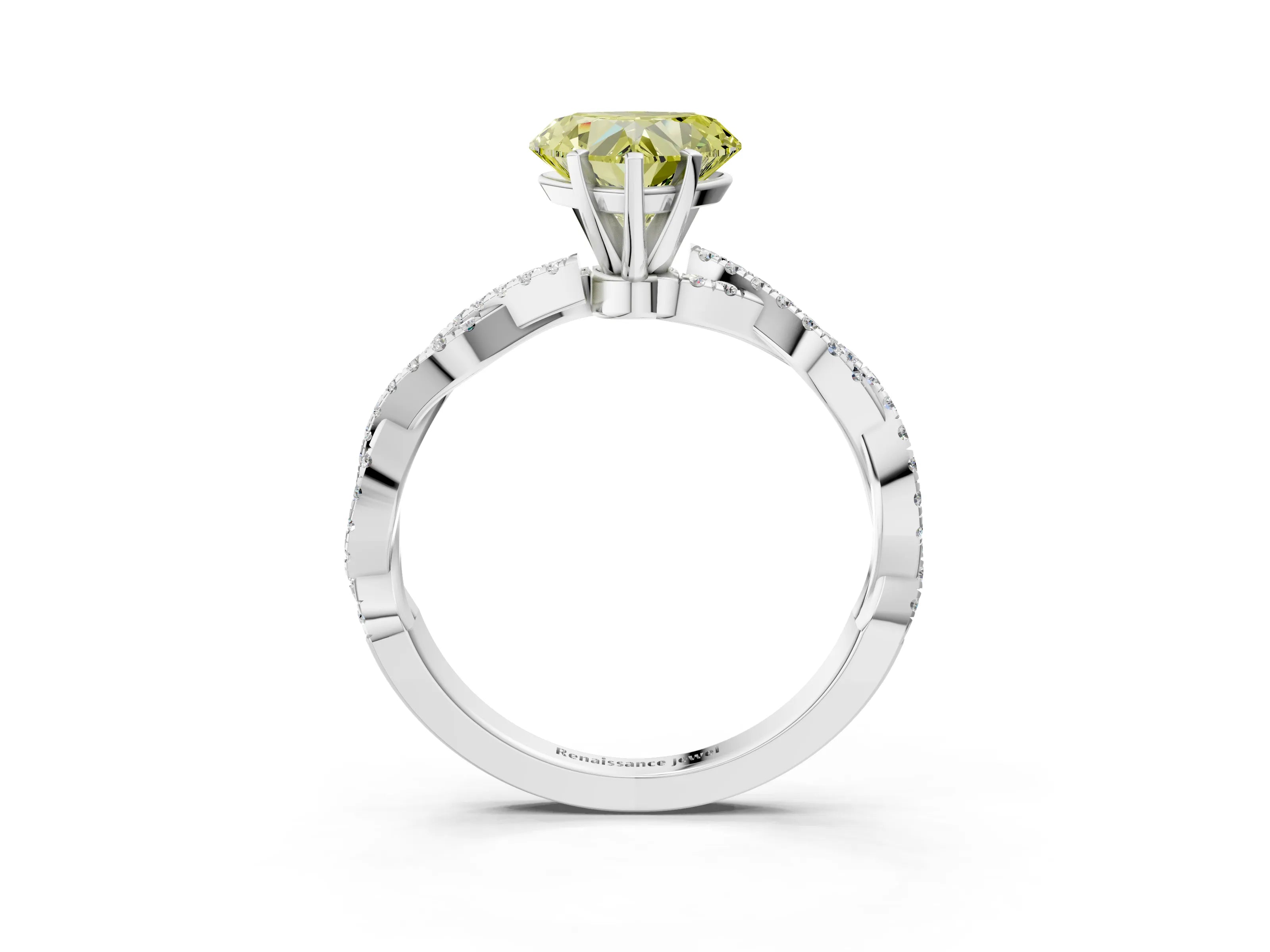 White gold Fancy Yellow Heart Cut Solitaire Twisted Pave Band with Four-Prong Setting_6