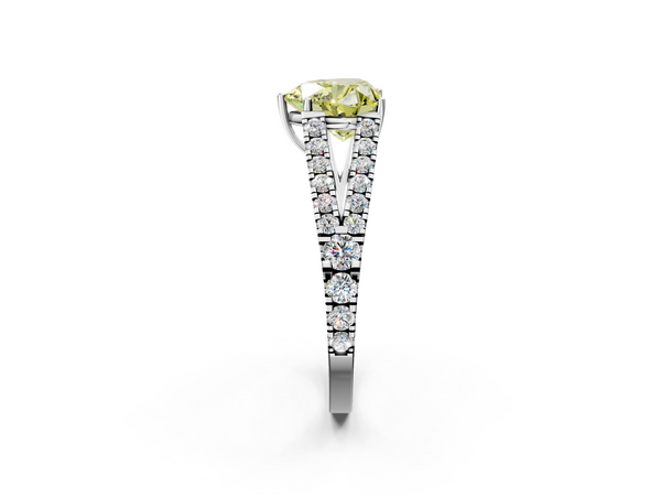 White gold Fancy Yellow Heart  Cut Split Shank Pave Diamond Engagement Ring with Four-Prong Setting