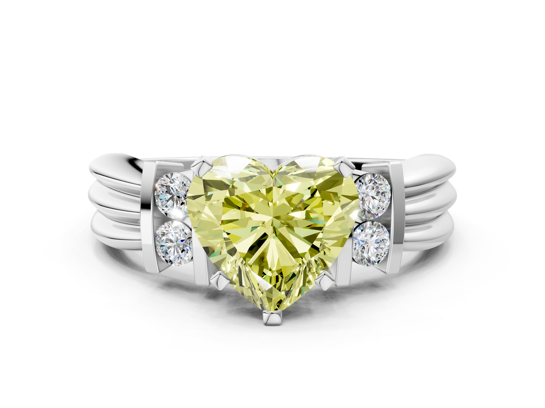 White gold Fancy Yellow Heart  Cut Three-Stone Channel Set Ring with Bar Prongs_28