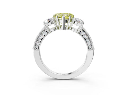 White gold Fancy Yellow Heart Cut Three-Stone Diamond Ring with Pavé Band and Four-Prong Setting_15